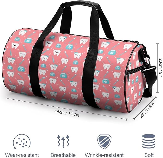 Foldable Gym Travel Bag Basketball Football Weekender Bag Carry on Beach Yoga Overnight Luggage Bags (Pink Dental Toothpaste)