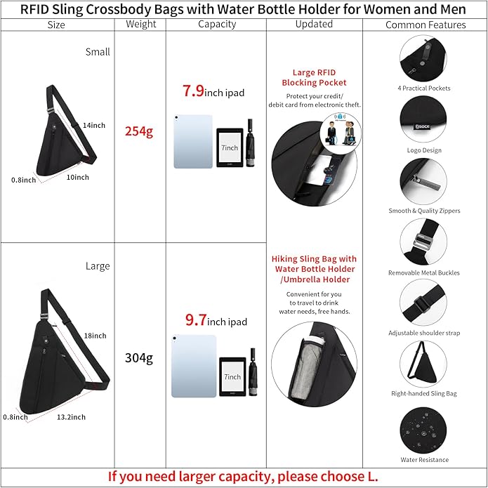 Crossbody Sling Bag, Water-Resistant Anti Theft Chest Pack, Minimalist Commuter Daypack for Travel Hiking Work