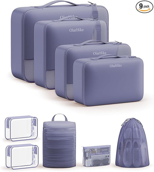 11 Set / 9 Set Packing Cubes for Travel,Gifts for Women Mom Kids,TSA Approved Bags for Makeup, Cosmetic, Toiletry, Organizers for Suitcase Carry On,Cruise Essentials Airplane Accessories,Purple Gray