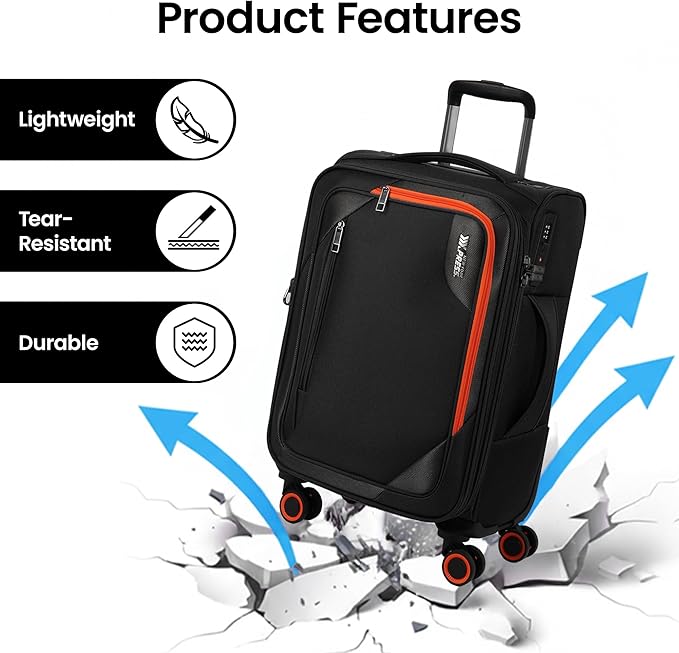 22 inch Carry on Luggage,Softside Suitcase w/TSA LOCK,Expandable 20% Luggage w/Spinner Wheels, Tear-Resistant,Lightweight Rolling Suitcases for Men/Women（Black,22in）