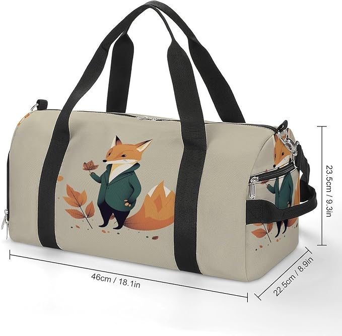 Oxford Cloth A Cartoon Fox Gym Bag,Duffle Bag with Shoes Compartment And Adjustable Shoulder Straps，Weekender Bags for Men Women.
