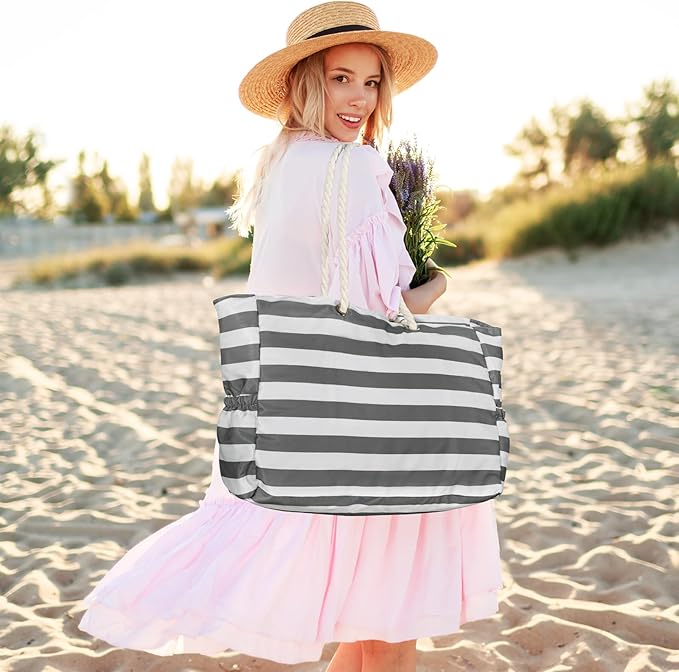 KUAK Beach Bag, Large Beach Bags for Women Waterproof Sandproof Beach Tote Bag with Zipper and Pockets for Pool Family