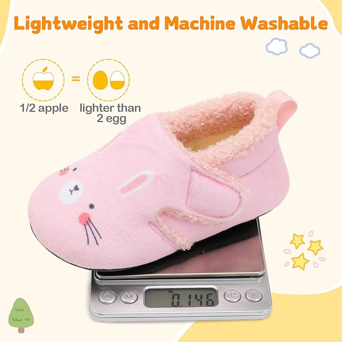 JOINFREE Toddler Slippers Boys Girls Adjustable House Shoes Barefoot Sock Shoes with Rubber Sole Baby Comfort Warm Indoor Outdoor Walking Shoe