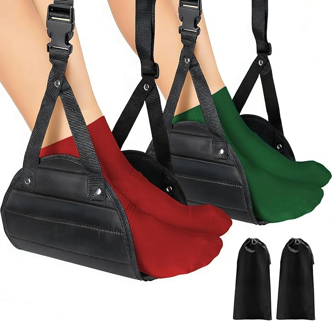 Airplane Foot Rest Hammock for Flight, Adjustable Foot Rest Under Desk, Portable Wide Foot Support for Long Trips & Office, Travel Essentials, Best Airplane Gadgets & Travel Gifts (2 PC)