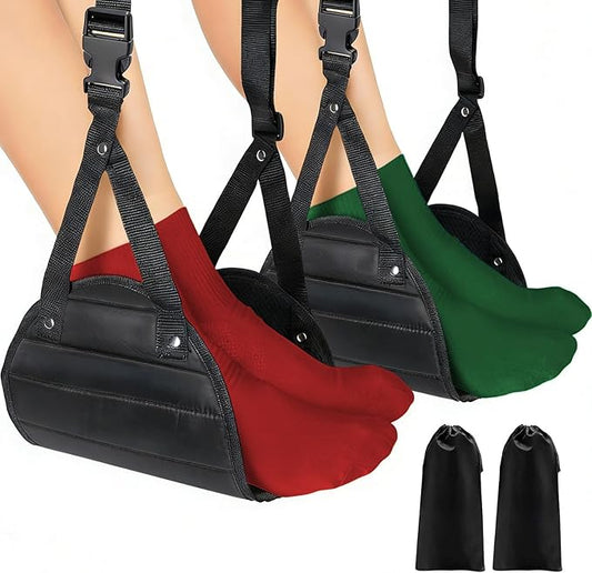 Airplane Foot Rest Hammock for Flight, Adjustable Foot Rest Under Desk, Portable Wide Foot Support for Long Trips & Office, Travel Essentials, Best Airplane Gadgets & Travel Gifts (2 PC)