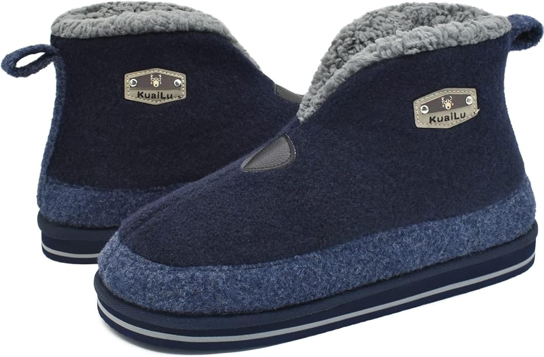KuaiLu Mens House Slippers Booties Cozy Memory Foam Boots Warm Plush Lining Winter Felt Home Bedroom Slipper Socks Indoor Outdoor Non-Slip Shoes