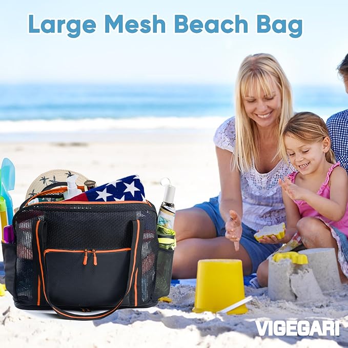 Large Mesh Beach Bag - XL Beach Tote Sandproof - Swim Bag - Large Pool Tote with Pockets for Toiletries, Towel