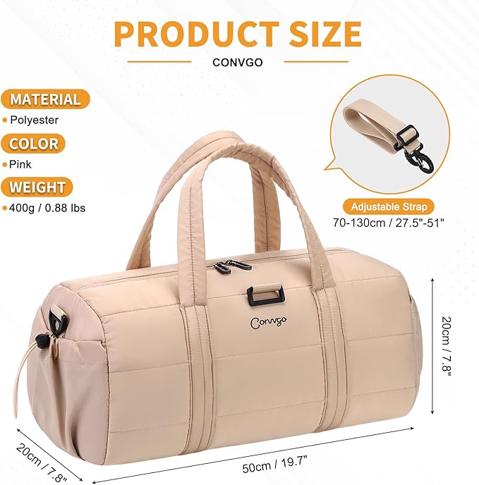 20L Gym Bag for Women, Medium Sport Duffel Bag with Yoga Mat Strap,Wet Pocket, Water-Resistant Adjustable Strap for Gym Yoga, Pink