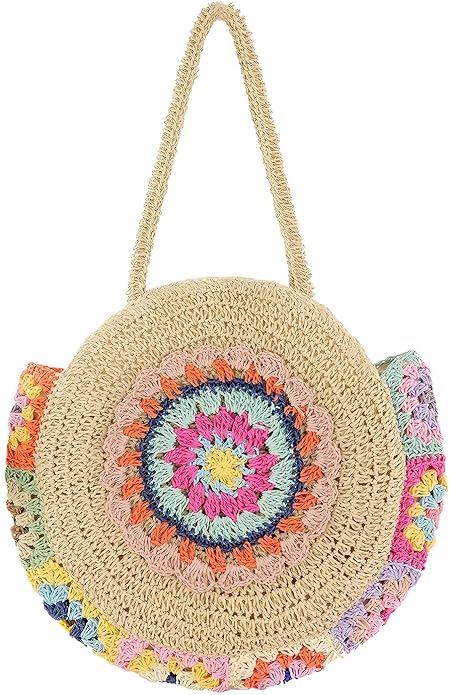 Straw Bags for Women Large Beach Tote Bag Floral Crochet Woven Shoulder Purse Summer Handbag