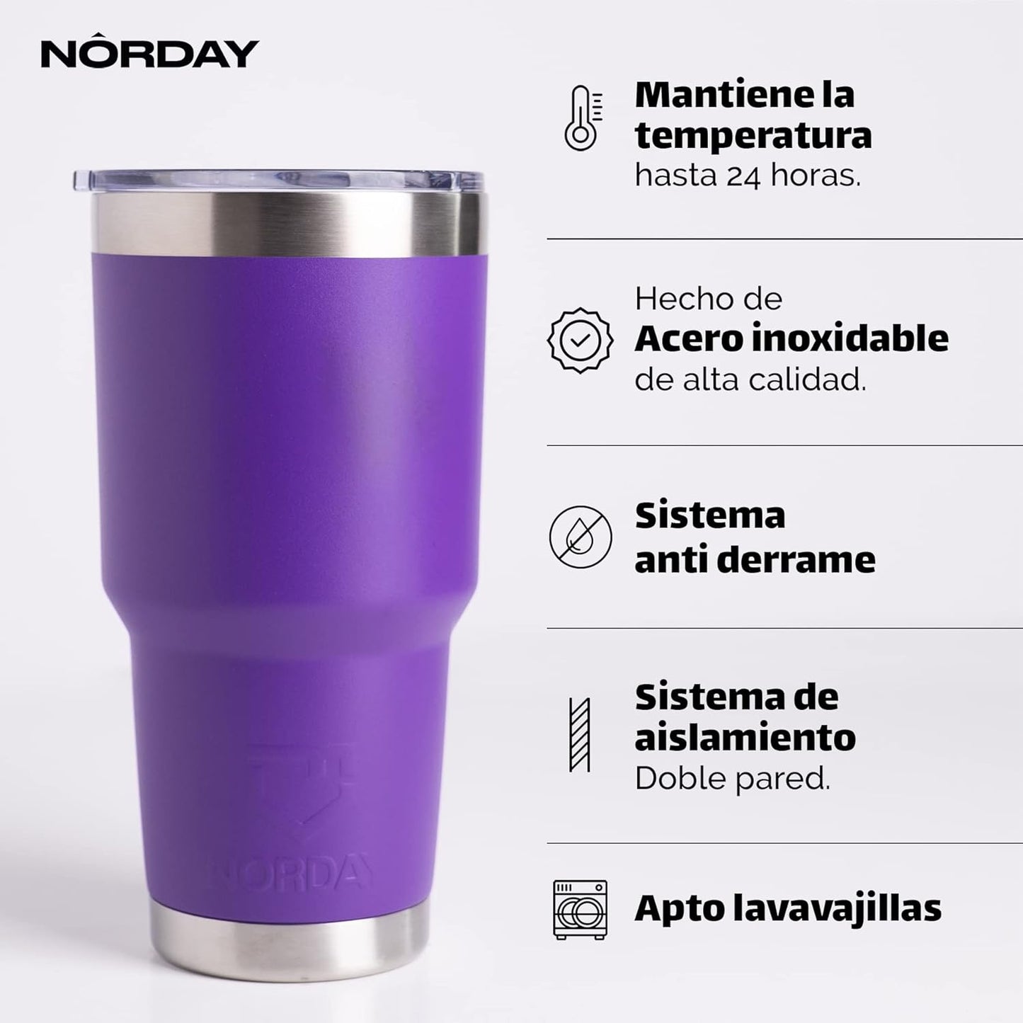 NORDAY | Tumbler with Lid - 30oz - Violet Insulated Tumbler - Stainless Steel Tumblers - Double Wall Vacuum Insulated Travel Coffee Mug for Car Cup Holder - Keeps Temperature for 24hr - Anti Spill Lid