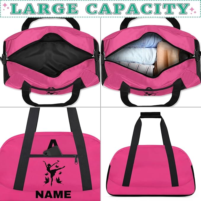 Personalize-Kids-Sports-Duffel-Bags With Custom Name Text Carry-On Overnight Travel Gym Lightweight Dance Pattern Sports Bags For Girls Boys Kids,Red 1