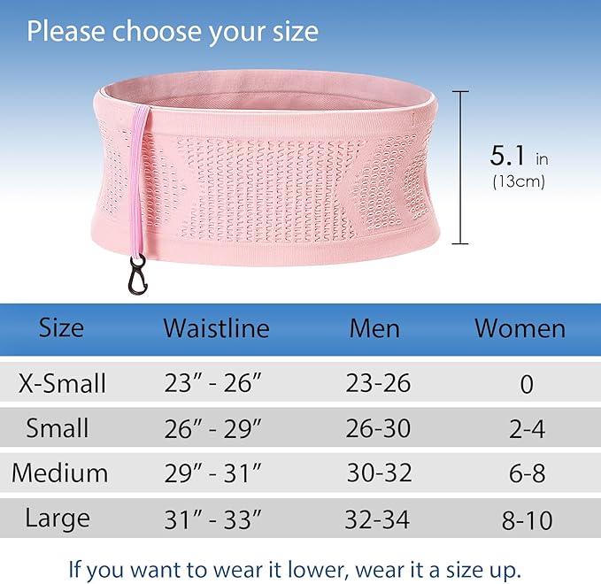 Slim Running Belt, No-Bounce Hidden Waist Pack with 360° Opening for Soft Flask, Cellphones, Keys or Gels, Pink, X-Large
