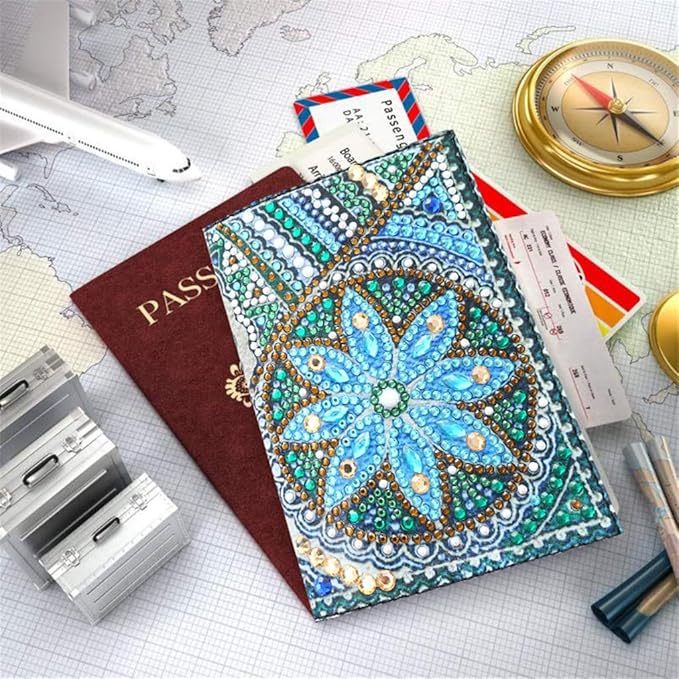 2 Pieces Diamond Painting Leather Passport Holder, DIY Special Shaped Crystal Painting Travel Passport Protective Cover for Boarding Pass, ID Card, Driver's License-20X14CM (AA085-AA220)