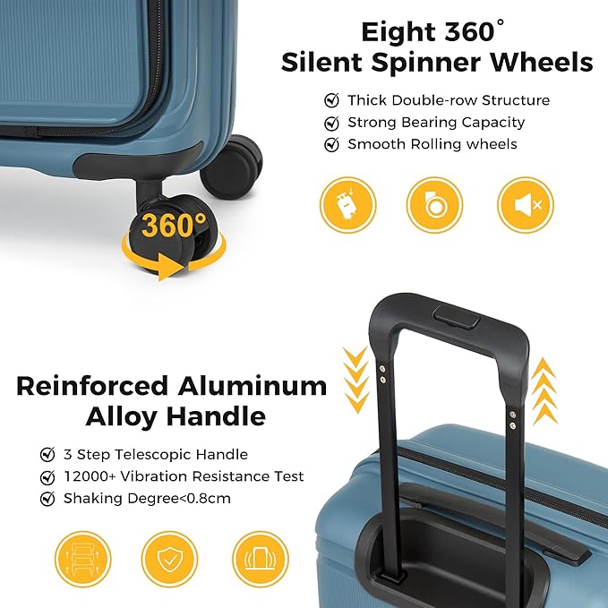 20“ Expandable Carry on Luggage Front Opening, 22x14x9 Airline Approved Hardshell Spinner Carry-on Suitcase with Wheels, TSA Lock, Lightweight Durable Travel Luggage (Pearl Blue, 20 inch)