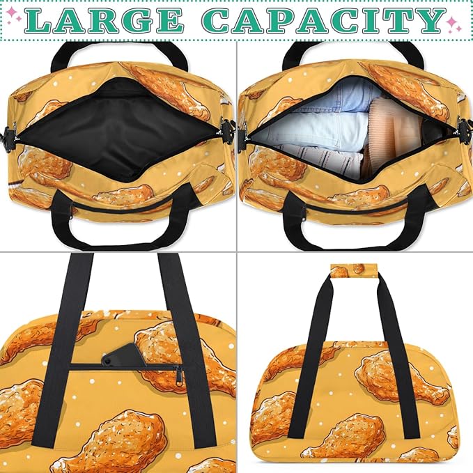 Cartoon Style Fried Chicken Kids-Duffel-Bags Gymnastics Dance Bag Carry-On Overnight Travel Gym Lightweight Dance Sports Bags For Girls Boys Kids，
