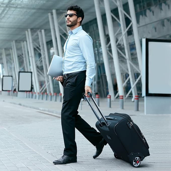 Laduga Softside Expandable Luggage with Large Steel Wheels Carry-On Luggage Suicase (Blue, 21-Inch)