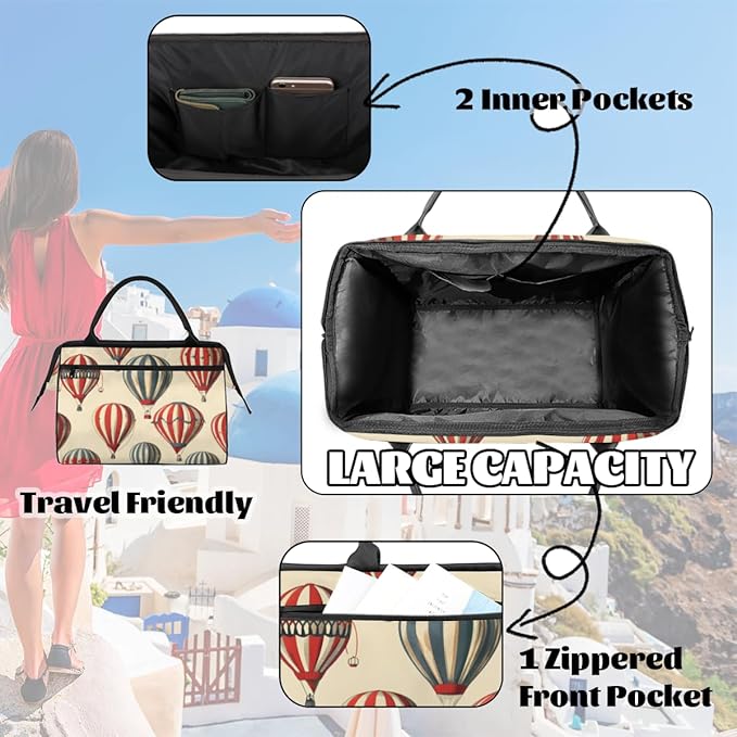 Retro Hot Air Balloon Overnight Weekender Bag for Women Men Travel Duffel Bags Waterproof Luggage Carry on Sports Yoga Gym Bag