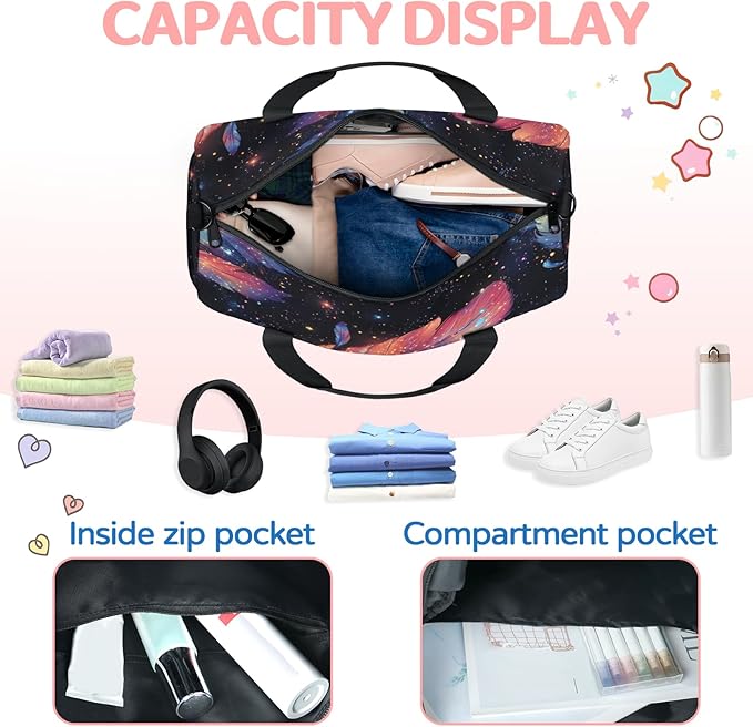 Feathers Travel Duffle Bag for Women Men, Overnight Weekender Bag, Carry on Tote for Sport Gym