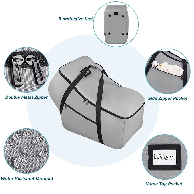 Car Seat Travel Bag Fit All Nuna Pipa Car Seat and Base, Doona Infant Car Seat Stroller, Padded Car Seat Bags for Air Travel, Airplane Carrier Bag with Side Pocket, Protective Feet, Storage Bag
