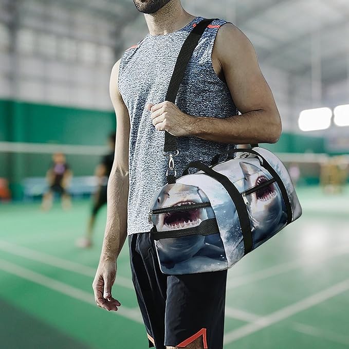 Shark in The Sea Gym Bag Lightweight ，Travel Duffle Bag with Shoe Compartment，Gym Bag for Women for Overnight, Weekend, Yoga, Gym, Business Trips, Sport And Hospital.