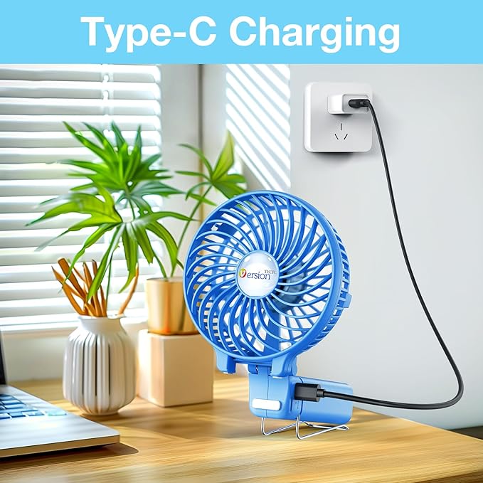 VersionTECH. Portable Handheld Fan, Powerful+Durable+4000mAh+180° Foldable, Mini Table Fans with USB Rechargeable Battery Operated Cooling Accessories for Personal Use, Travel, Office Blue