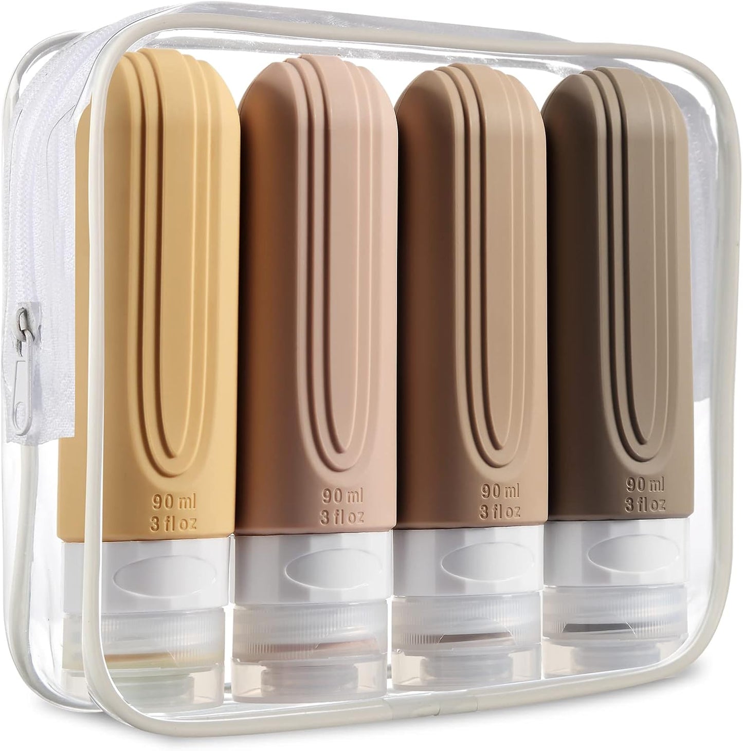 Travel Bottles for Toiletries, Tsa Approved 3oz Travel Size Containers BPA Free Leak Proof Refillable Liquid Silicone Squeezable Travel Accessories for Shampoo Conditioner Lotion (4 Pack)