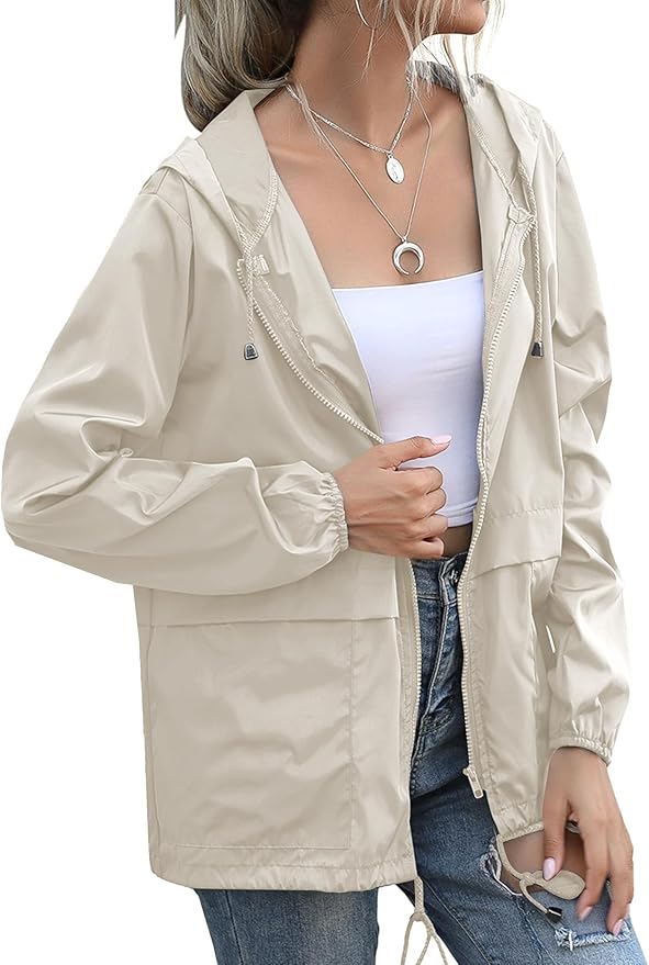 Women's Raincoats Lightweight Waterproof Windproof Adjustable Windbreaker Rain Jackets Hooded with Pockets S-XXL