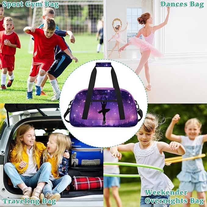 Personalized Boys Gym Bags, Custom Name Sport Bags for Training Travel Overnight Weekender Purple Ballet Silhouette