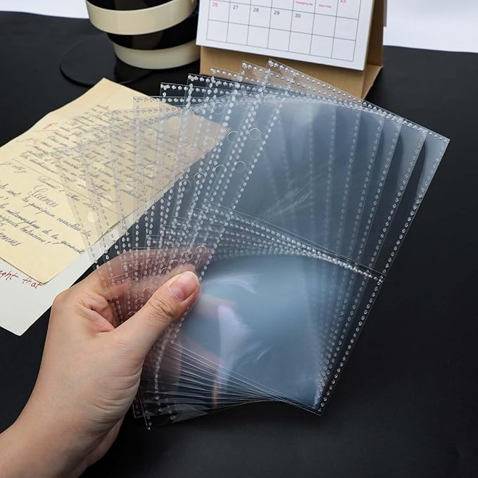 40 Sheets A6 Binder Sleeves Clear Page Protectors 3.4''x3'' 2 Pockets Plastic Photo Album Refill for 6 Ring Binder Cards Cash Photocards