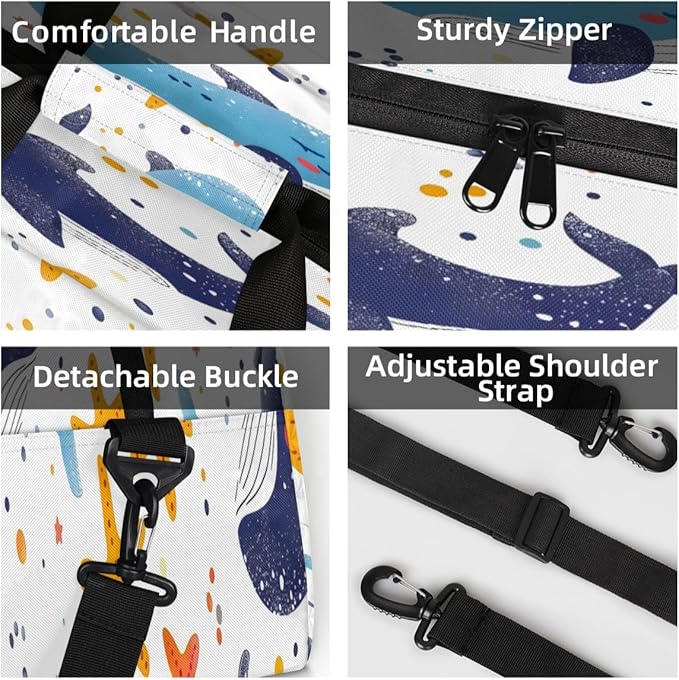 Cute Custom Small Gym Bag 18 inch for Women Men Personalized Whale Carry On Overnight Weekender Bag for Travel Work Dance Sport