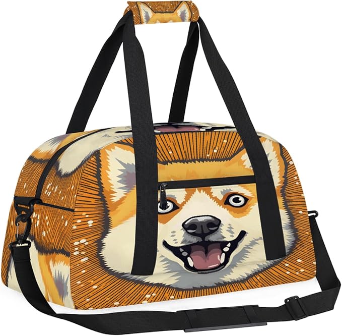Travel Duffle Bag for travel duffle bag sports Girls Boys Kids Animal Dog Yellow Lightweight Overnight Sleepover Weekender Bags Small Dance Gym Sport Bag Teens Carry-On Size Workout Bag
