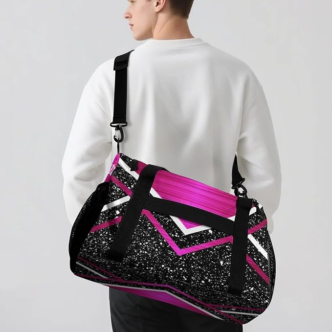 Personalized Cheerleaders Pink Red Fuchsia Cheering Duffle Bag with Adjustable Shoulder Strap Tote Bag for Women Man Workouts Custom Travel Perform Bag