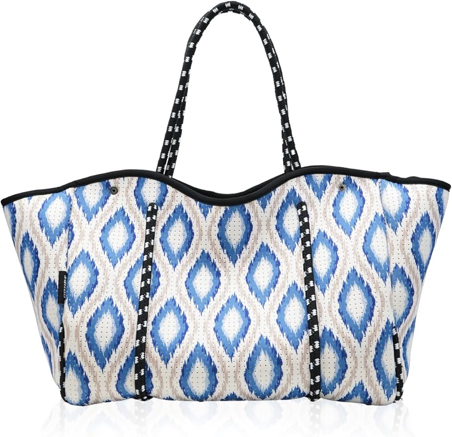 Neoprene Tote Bag for Women, Large Travel Beach Bag with Detachable Pouch, Stylish Lightweight Everyday Carryall