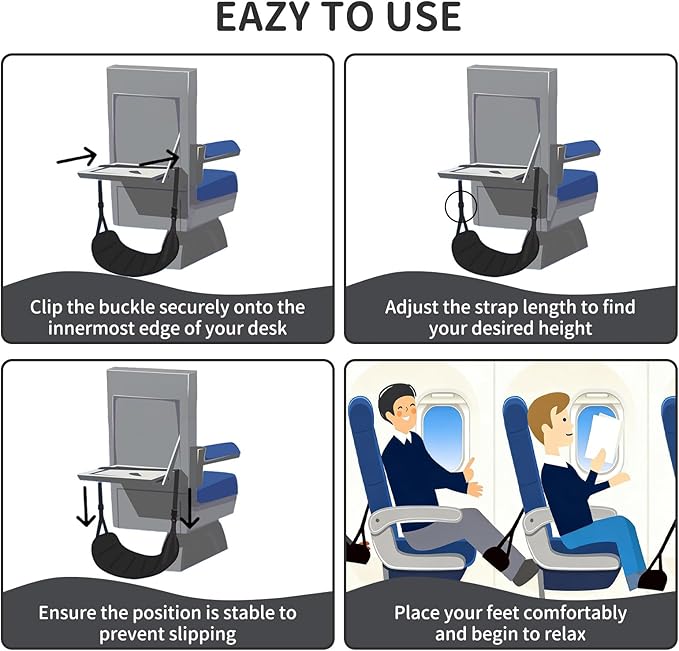 Airplane Foot Rest Hammock for Flight, Adjustable Foot Rest Under Desk, Portable Wide Foot Support for Long Trips & Office, Travel Essentials, Best Airplane Gadgets & Travel Gifts (2 PC)
