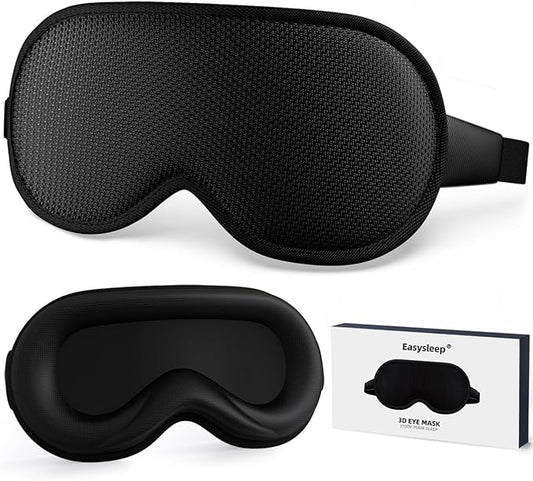Easysleep Sleep Eye Mask 3D Contoured Cup Sleeping Mask with 100% Light Blocking and Adjustable Strap Soft Breathable Eye Cover Night Blindfold Mask for Men Women.