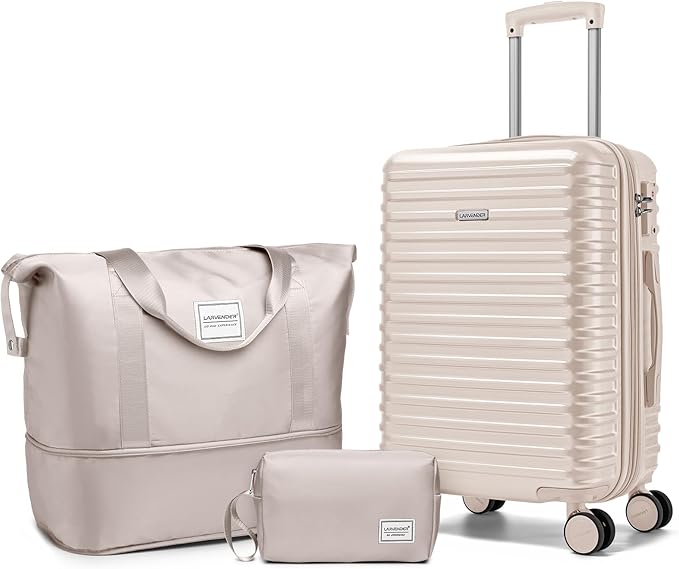 LARVENDER Carry on Luggage 22x14x9 Airline Approved, 20 Inch Hardside Suitcase with Wheels TSA Lock, PC+ABS Lightweight Carry on Suitcases for Women and Men, Champagne (20/DB/TB)