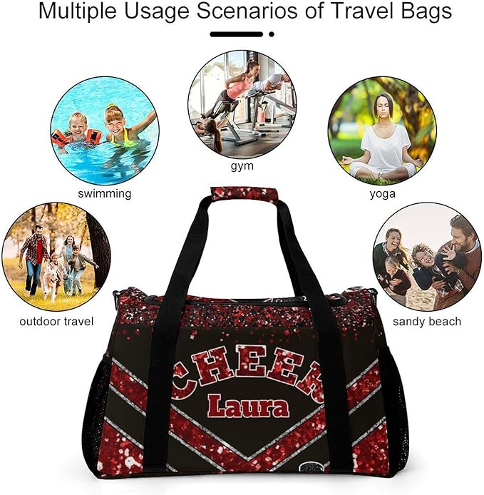 Personalized Cheer Bag Gifts for Girls Sport Cheerleading Gym Travel Duffel Bag Overnight Weekender Bags with Name (Red)