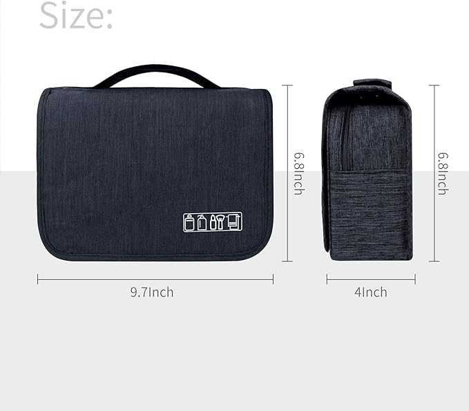 Large Capacity Toiletry Bag Travel Bag with Hanging Hook for Men and Women Waterproof Travel Cosmetic Bag Bathroom Storage Bag for Brushes Set,Full-Sized Shampoo,Toiletries,Accessories-Black