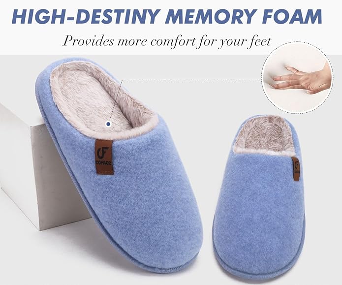 COFACE Mens Cozy Memory Foam Scuff Slippers Casual Slip On Warm House Shoes Indoor/Outdoor Sandal Slippers With Arch Support Rubber Sole Size 7-15