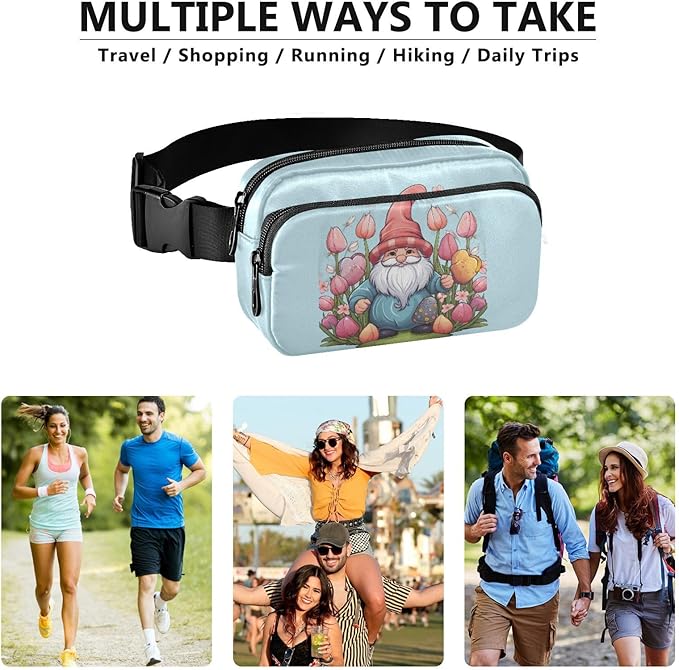 Easter Gnome Eggs Flowers Fanny Pack for Women Men Water Resistant Fashion Waist Packs with Adjustable Strap Belt Bag for Travel Workout Jogging Hiking 21218053