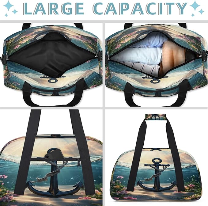Kids Duffle Bag Girls Boys Ocean Nautical Anchor Floral Weekender Overnight Bag,Lightweight Duffel Bags for Traveling Gym Sport Dance