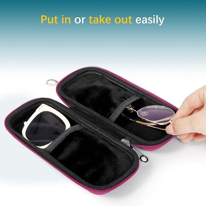 Double Eyeglasses Case Hard Shell Dual Sunglasses Organizer with Zipper Closure Travel Eyewear Storage for Vehicle
