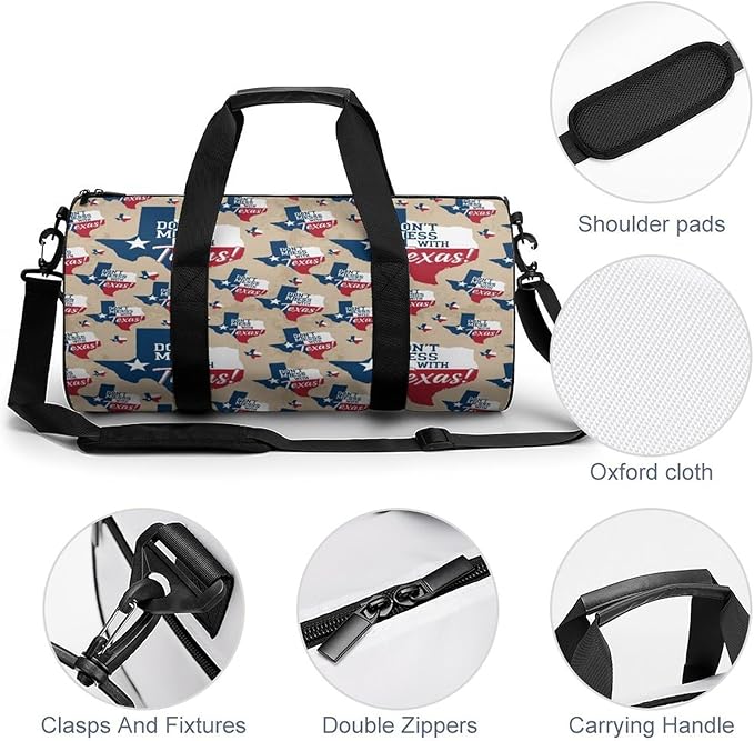 Travel Sports Lightweight Carry On Bag Dont Mess with Texas Vintage Retro Flag Weekender Overnight Bag Dance Sports Gymnastics Bags for Men Women