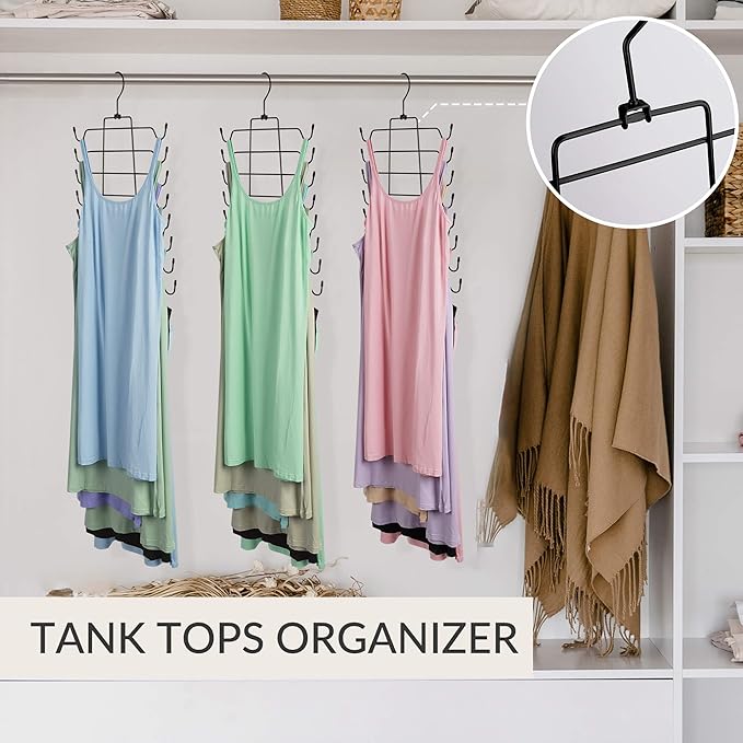 ZEDODIER Tank Top Hanger Space Saving, Bra Hangers for Closet Organizer, Hanging Bra Organizer Tank Tops Holder with 8 Hooks, Metal Closet Organizers and Storage Small Space Solutions, Black