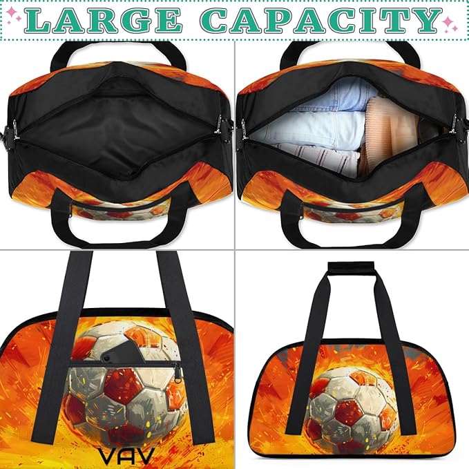 Custom Gym Bag Black Orange Soccer Personalized Outdoor Sports, Travel Carry-On Luggage and Dance Practice Designed Specifically for Boys and Girls
