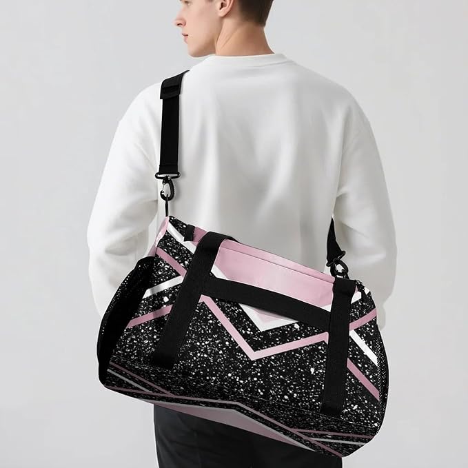Personalized Name Sports Player Duffel Bags Pink Cheerleading Black Sparkle Print Travel Perform Training Casual Bag for Man Women Multifunctional Bags