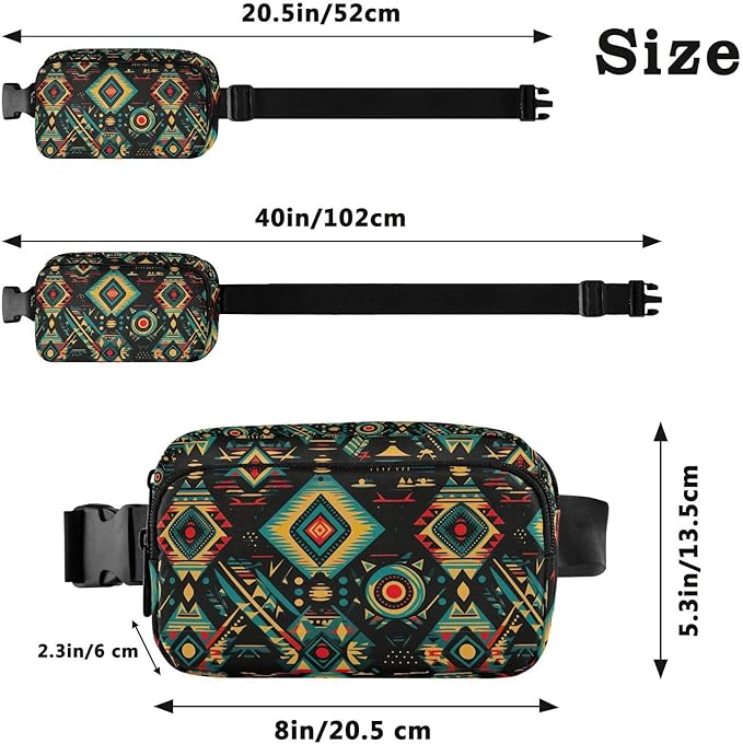 Ethnic Mandala Ikat Pattern Fanny Pack for Women Men Water Resistant Fashion Waist Packs with Adjustable Strap Belt Bag for Travel Workout Jogging Hiking 21219779