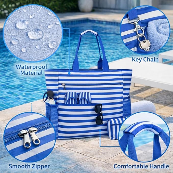 Waterproof Foldable Tote Bag for Travel – Large Carry-On with Zipper Pocket for Beach, Gym, Airplane & Weekend Trips