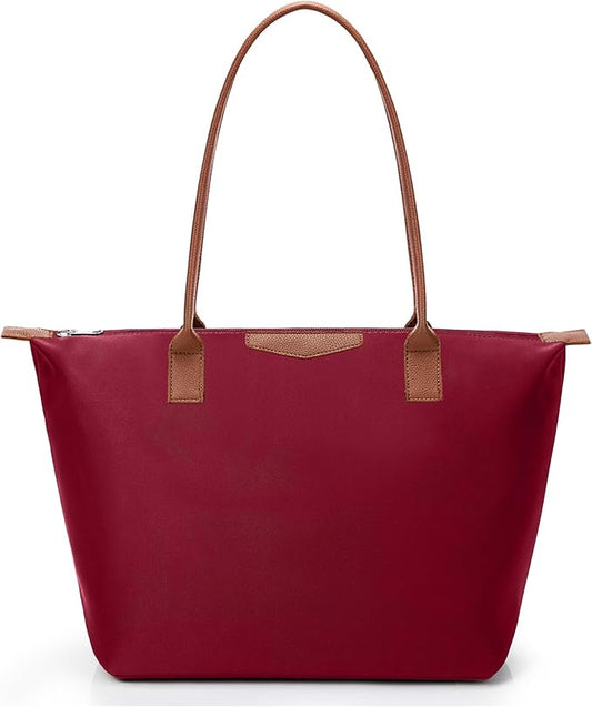 Tote Bag for Women, Nylon Top-Handle Purse with Zipper, Lightweight Foldable Shoulder Hobo Handbag