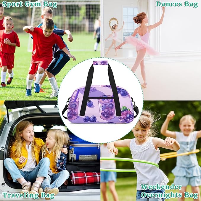 Blueberry Juice Kids-Duffel-Bags Gymnastics Dance Bag Carry-On Overnight Travel Gym Lightweight Dance Sports Bags For Girls Boys Kids，
